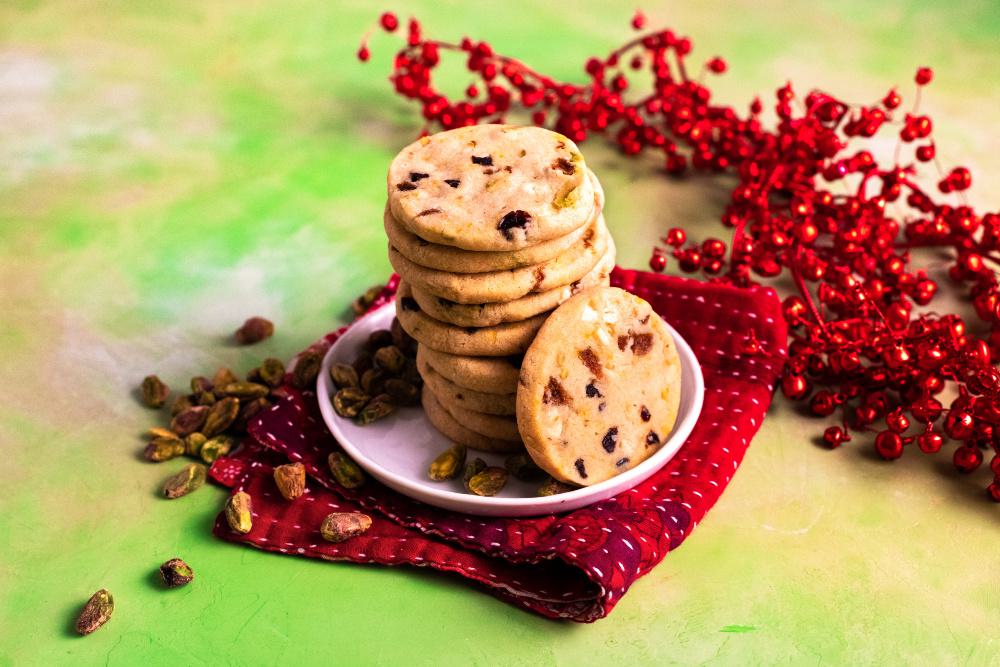 Fruit and Pistachio Slice and Bake Shortbread Cookies