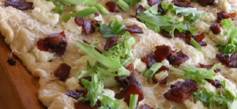 Bacon, Goat Cheese and Mixed Greens Flatbread