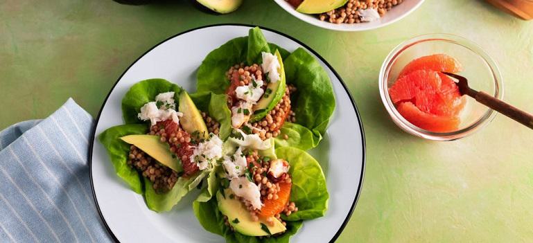 Grapefruit Avocado and Crab Couscous Salad Wraps