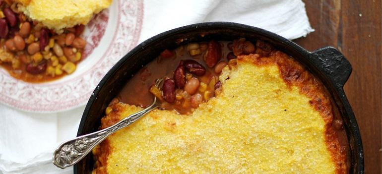 Three Bean Chili Polenta Pot Pie