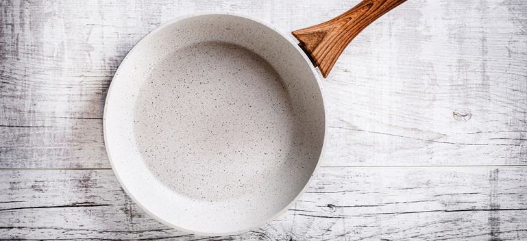 Ceramic frying pan with beautiful wooden handle