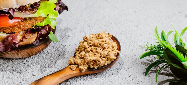 Soya Vegan burger on wooden background with vegetables