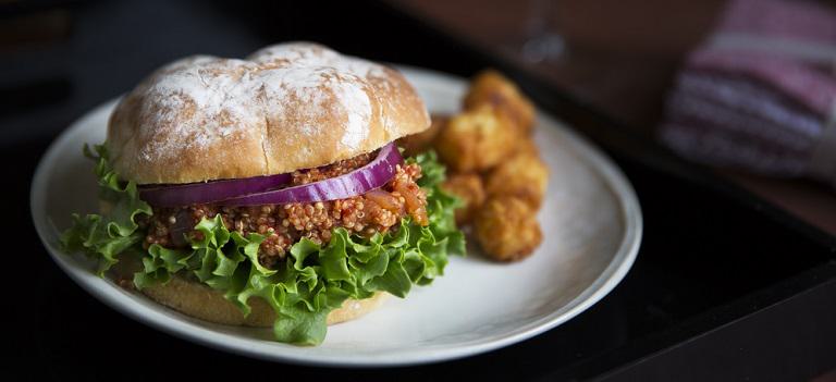 Healthy vegan quinoa sloppy joe, just as messy as the meat version.
