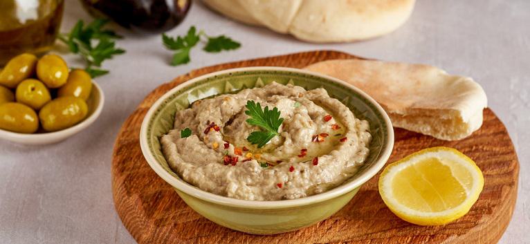 Traditional vegan arabic eggolant appetizer mutabbal